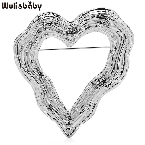Wuli&baby Water Wave Heart Brooches For Women Unisex 2-color Metal Love Party Office Brooch Pins Gifts