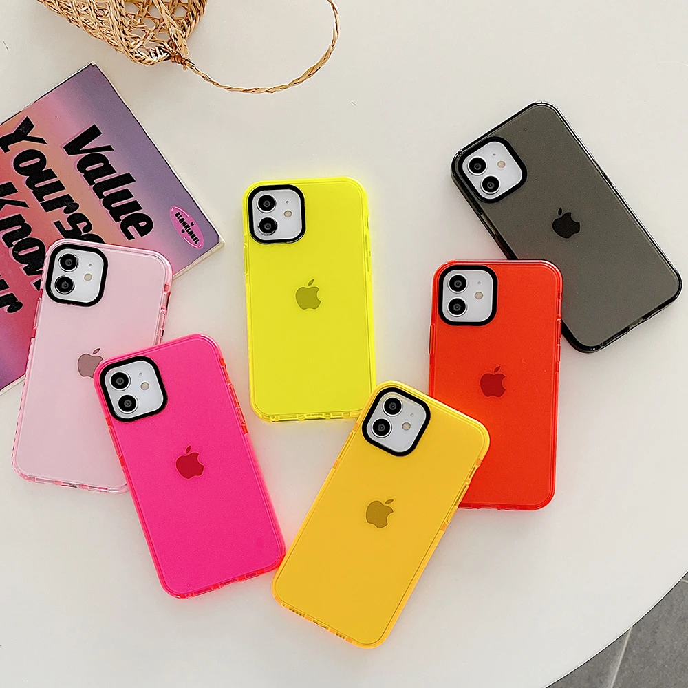 

Candy Colors Fluorescence Case for IPhone 13 12 11 Pro Max Silicone Shockproof Cover for IPhone X XR XS Max 7 8 Plus Coque Funda