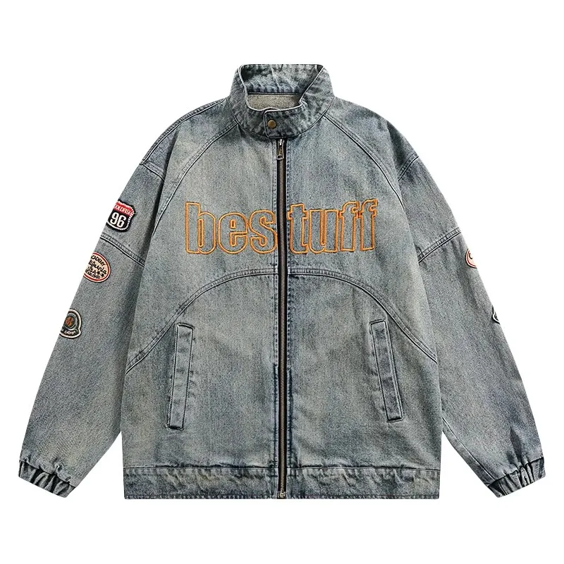 

Harajuku Letter Embroidery Jean Coats Women Clothing 2023 New Spring Summer American Street Loose Denim Jacket Girls Tops AC791