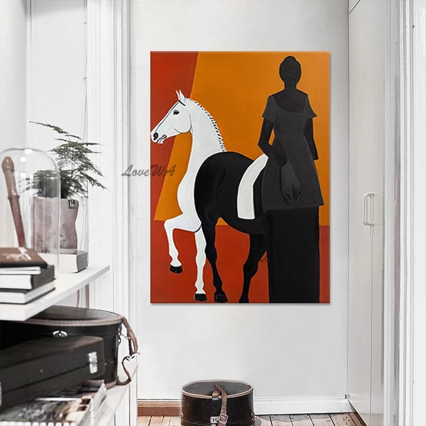

3d Horse Pictures Canvas Wall Decoration Artwork Frameless African Women Painting Abstract Art Acrylic Animal Hand Drawing