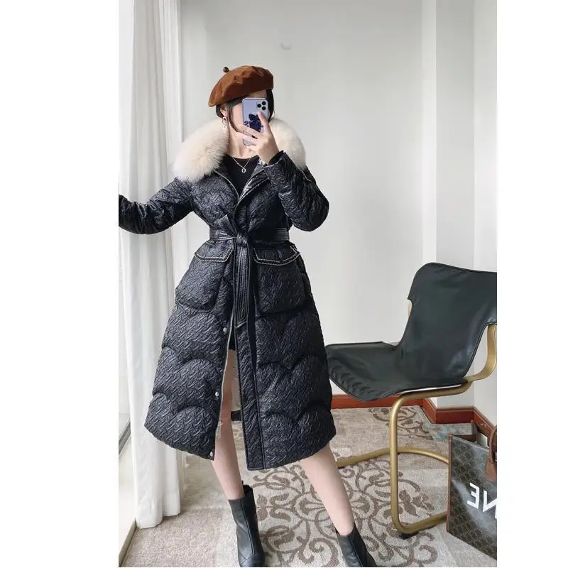 2022 New Fashion Real Fur Collar Winter Down Coat Women White Duck Down Jacket Thick Warm Slim Female Casual Outerwear Y188