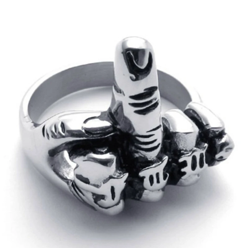 

Rock Hip-hop Style 2022 Trend Vertical Middle Finger Pattern Jewelry Ring for Men
