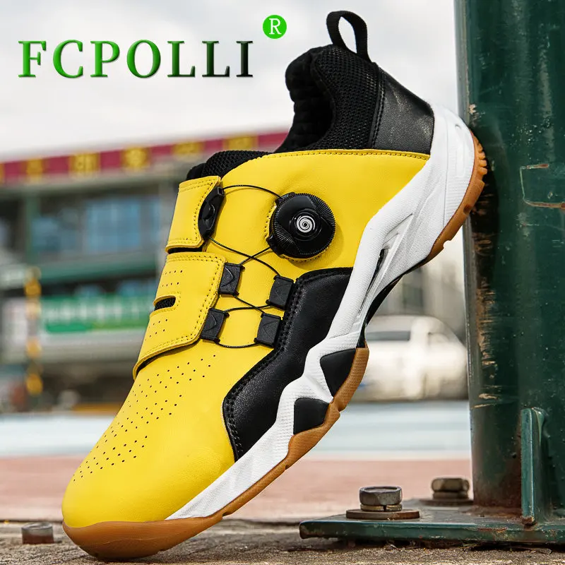 

Professional Badminton Training Unisex Leather Tennis Shoes Men Wearable Sport Shoes Women Quick Lacing Table Tennis Shoes Men
