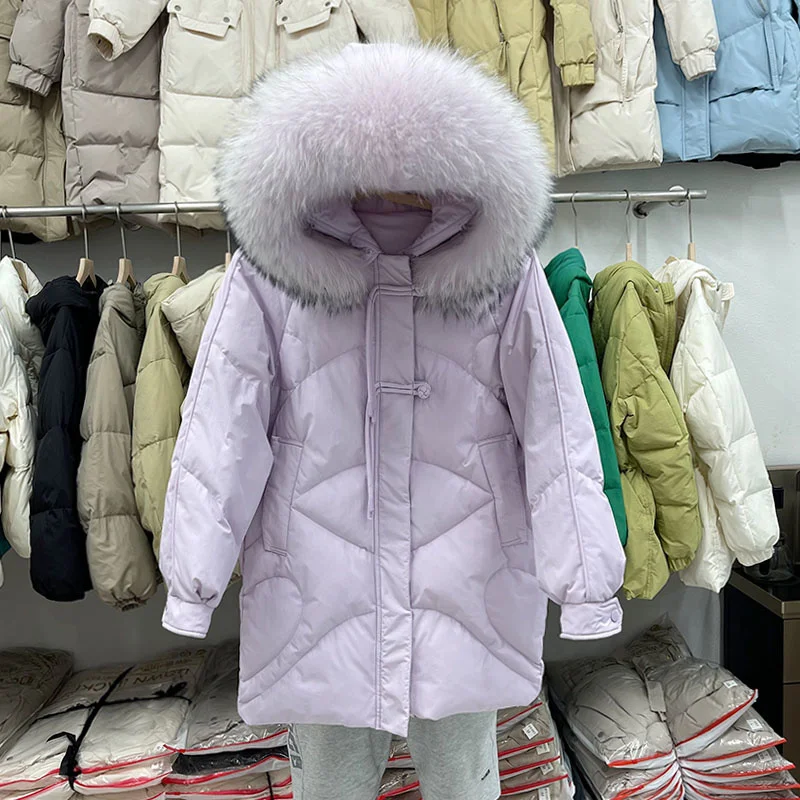 

Женский пуховик средней длины, белый пуховик в западном стиле на пуговицах, зима 2022