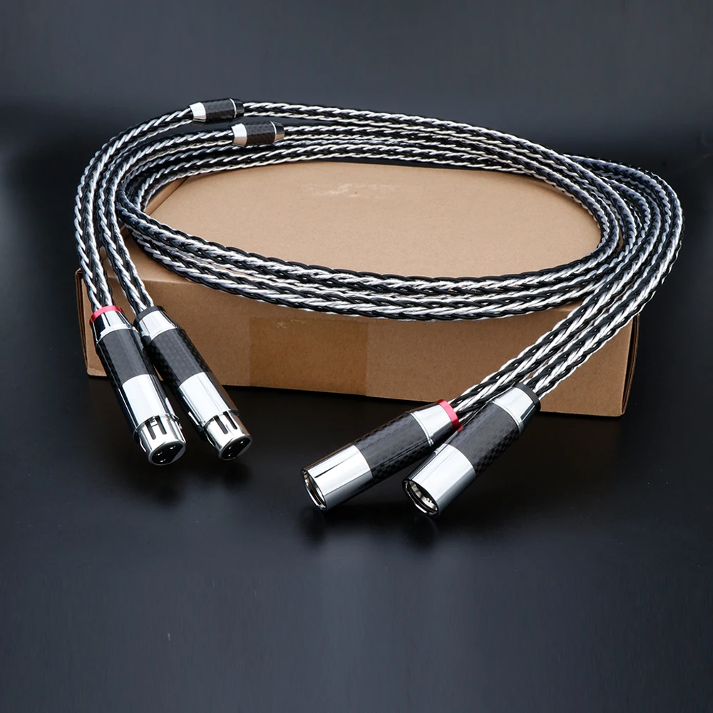 

8CS OCC Copper Silver Plated Hifi XLR Audio Cable Stereo High Purity Carbon Fiber XLR Plug Male to Female for Microphone Mixer