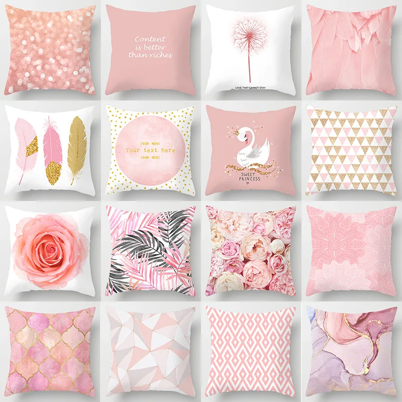 

Pink Feather Pillowcase Decorative Sofa Cushion Cover Bed Pillow Case Home Decor Car Cushion Cover Cute Pillow Case 45*45cm
