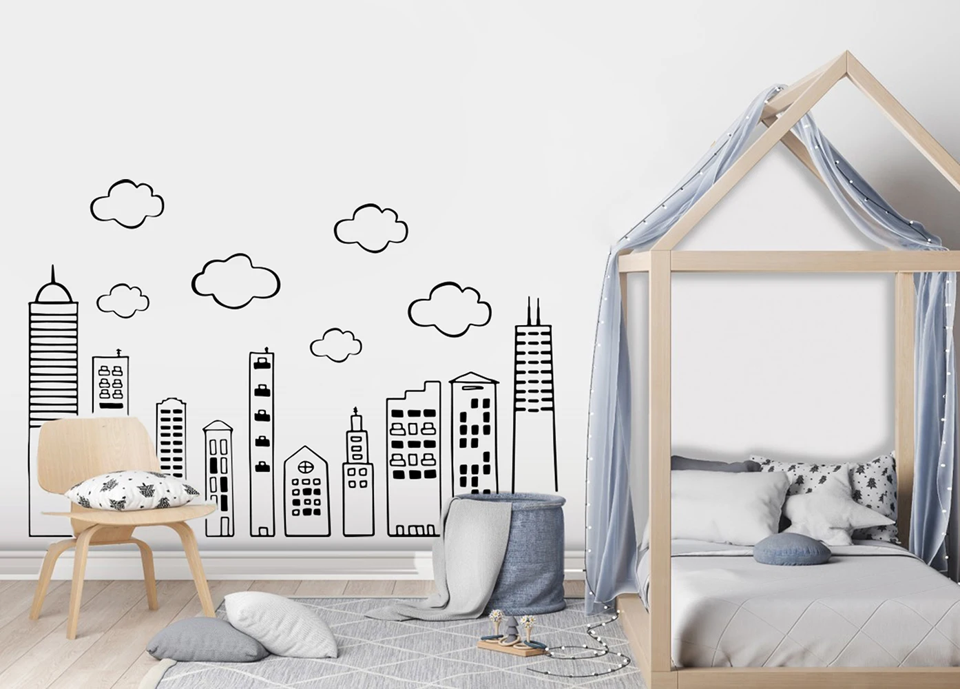 

Large City Urban Landscape Skyline Wall Sticker Decal Modern Nature Clouds City Kids Room Bedroom Playroom Vinyl Home Decor
