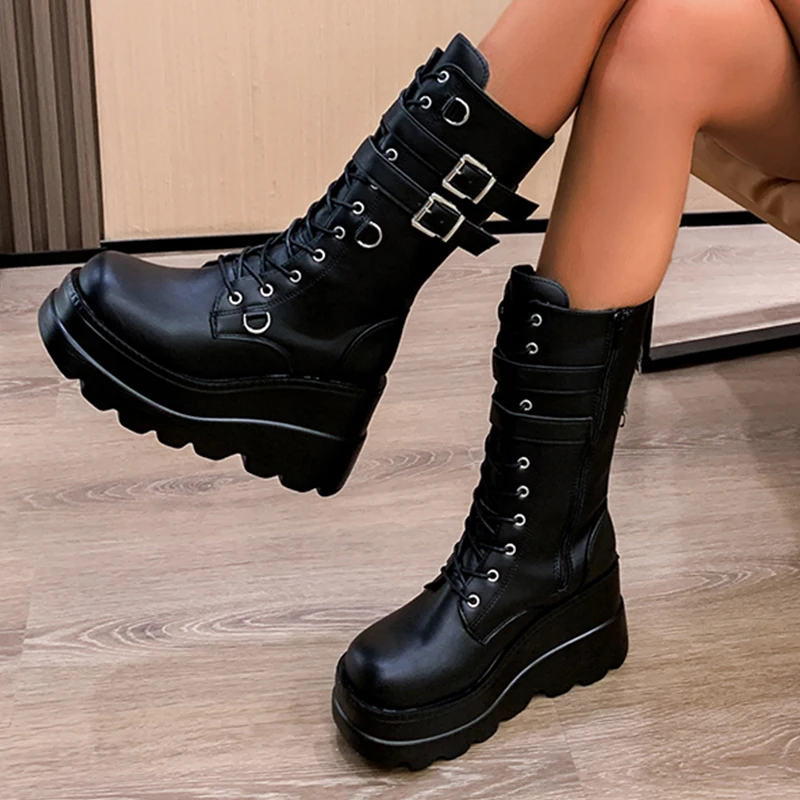 

Ankle Motorcycle Boots For Women 2022 Winter Plush Ladies Modern Female Shoes Fashion Round Toe Rubber Platform Short Booties