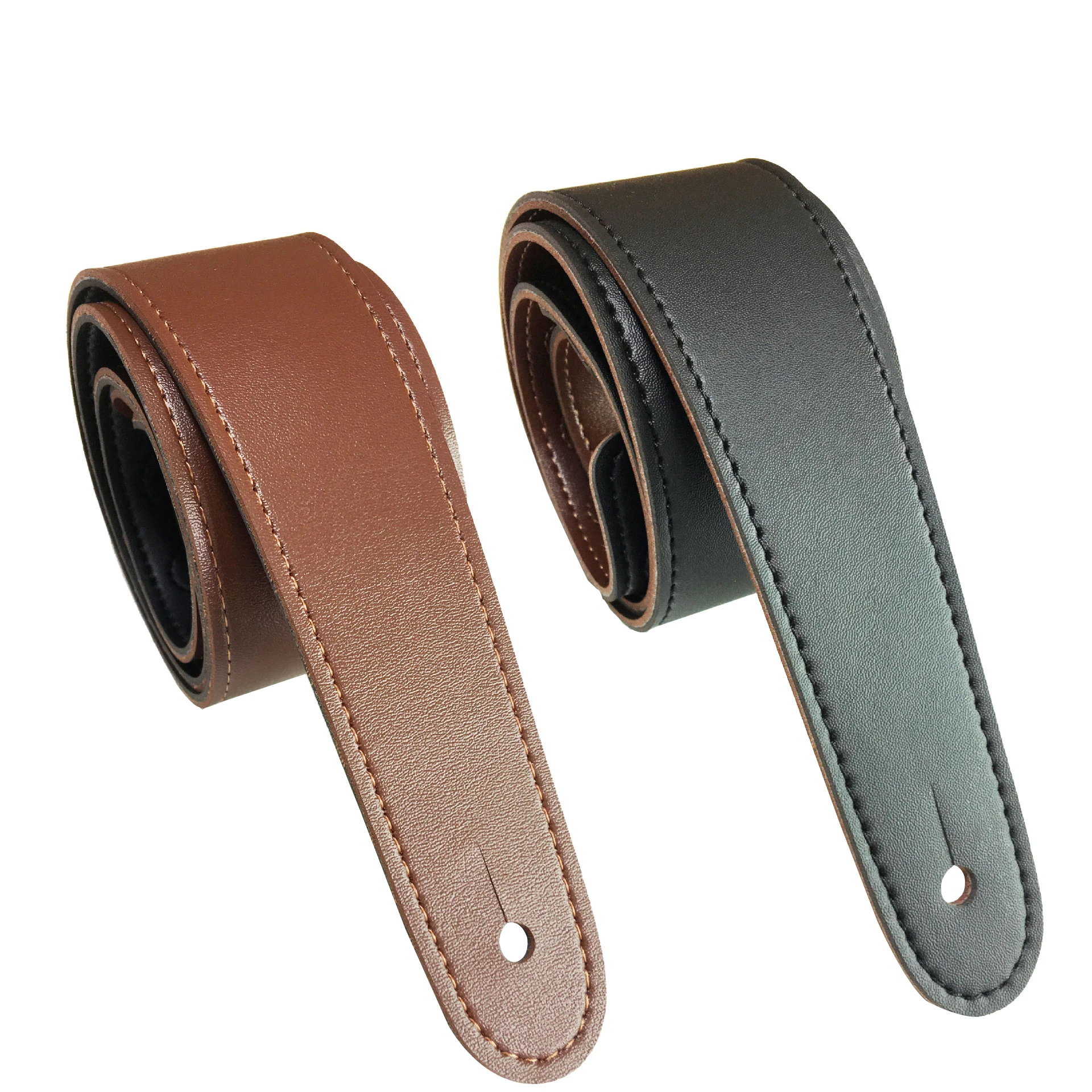 Double Sided Guitar Strap Black Brown Instrument Strap Adjustable Leather Front and Reverse Guitar Strap