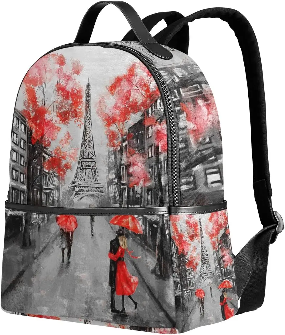 

France Paris Eiffel Tower Painting Polyester Backpack School Travel Bag