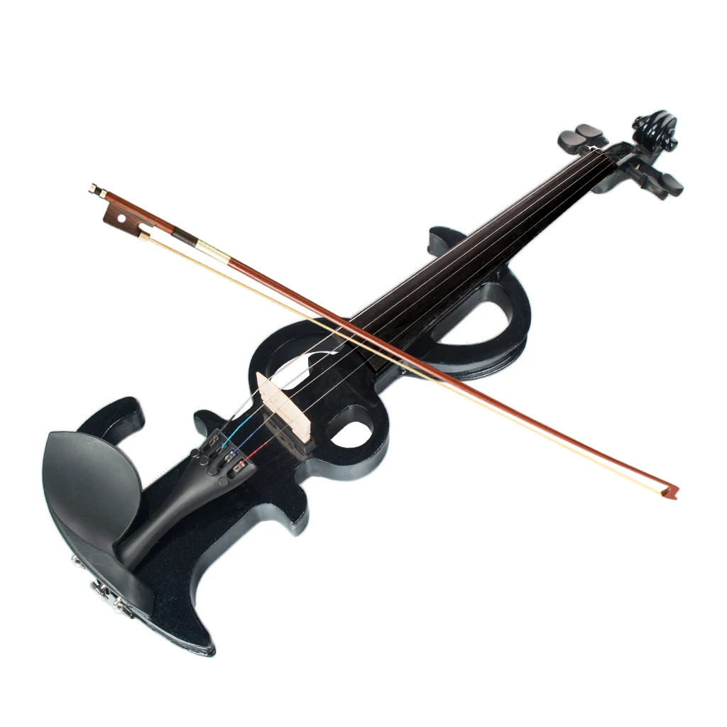 NAOMI Electric Violin Black Full Size 4/4 Solid Wood Metallic Electronic/Silent Violin w/ Ebony Fittings + Case+Brazilwood Bow enlarge