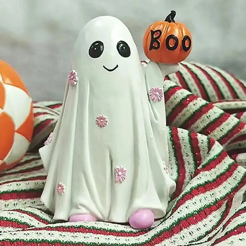 Ghost Decor Resin Figurine Fun White With Orange Pumpkin Home Room Decoration Halloween Figurka na blat