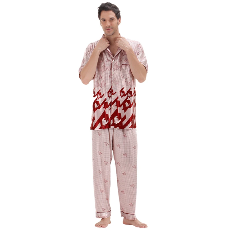Silk Pajamas for Men Sleepwear Short Sleeve Pajama Man Homewear Summer Male Pyjamas PJS