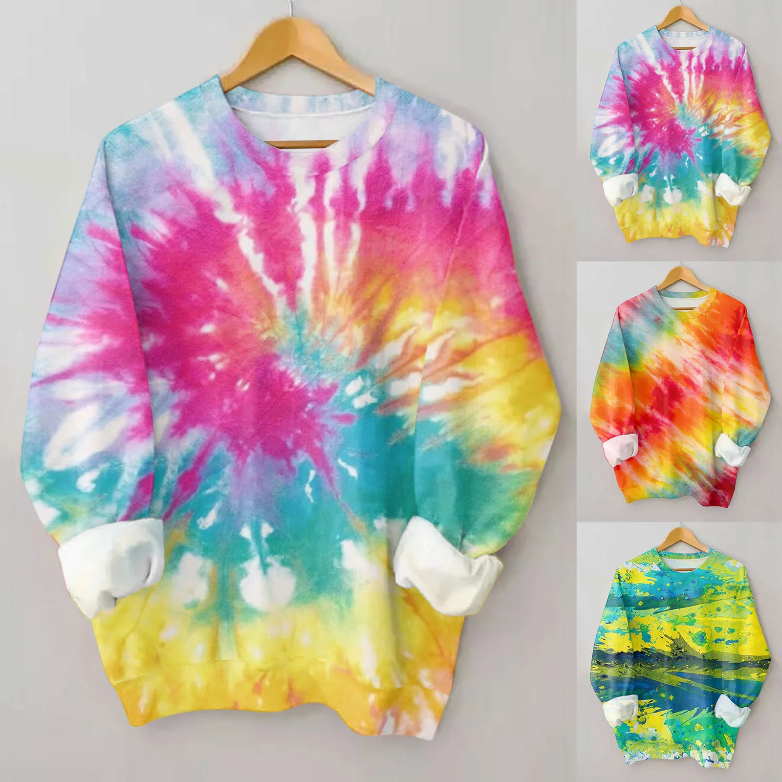 

Женский свитшот с длинными рукавами и принтом «краситель галстука», свитер с вырезом лодочкой, толстовка на молнии, толстовка с капюшоном, Ж...