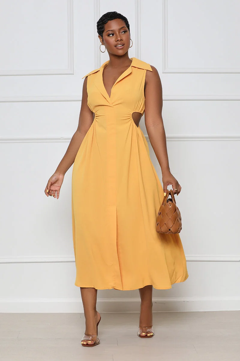 

2022 Summer Women's Dress Sexy Lapel Deep V Open Waist Solid Color Long Dress Women's Elegant Commuting Sleeveless Shirt Dress