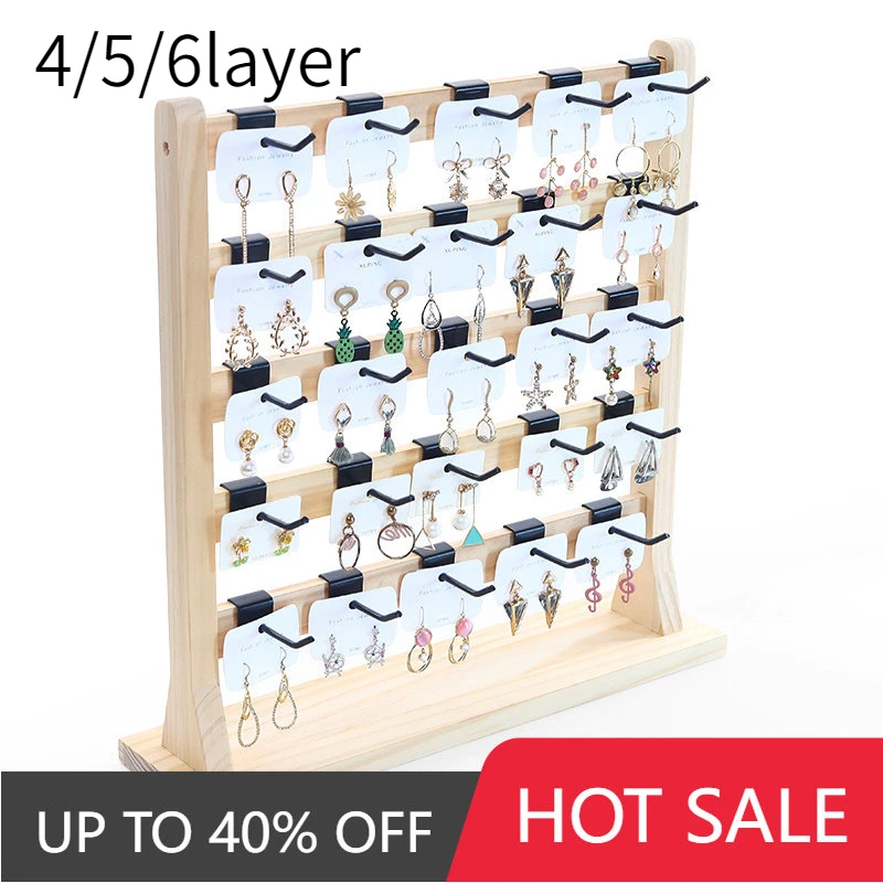 Wooden Earrings Jewelry Display Stand Hook Jewelry Organizer Rack Holder Activity Necklace Ring Display Stand Store Decoration