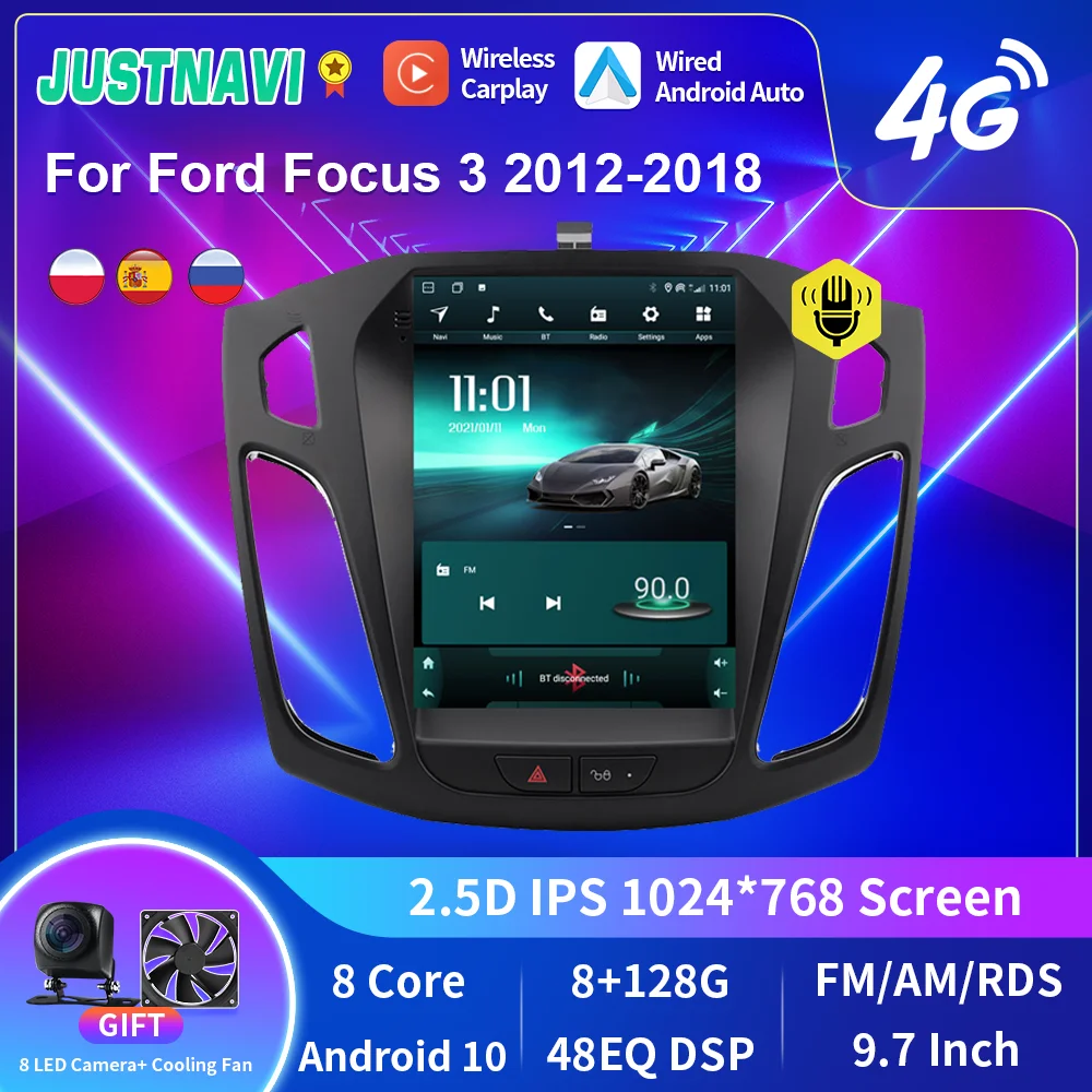 

JUSTNAVI Android 10,0 для Ford Focus 3 Mk 3 2011-2019 2din Автомагнитола мультимедийный видеоплеер навигация GPS Carplay Тесла стиль