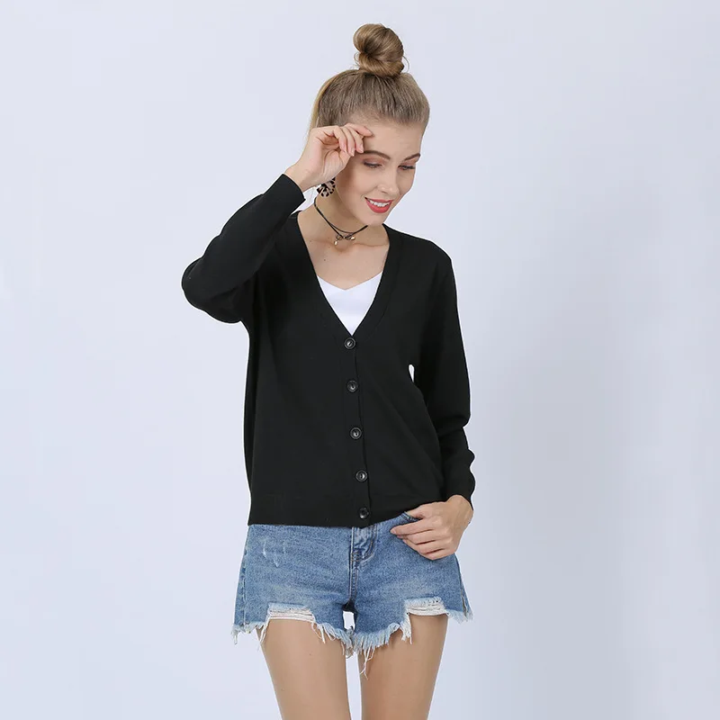 

Single Breasted Knitted Cardigan 2023 Spring Autumn Outfits Long Sleeve V Neck Sweater Coat Simple Solid Color Casual Cardigans