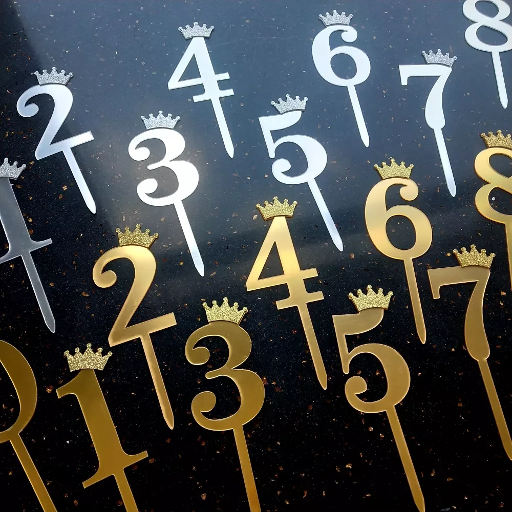 

Number Cake Topper Gold Silver Happy Birthday Digital Cakes Insert Wedding Anniversary Party Cake Dessert Decoration Decor