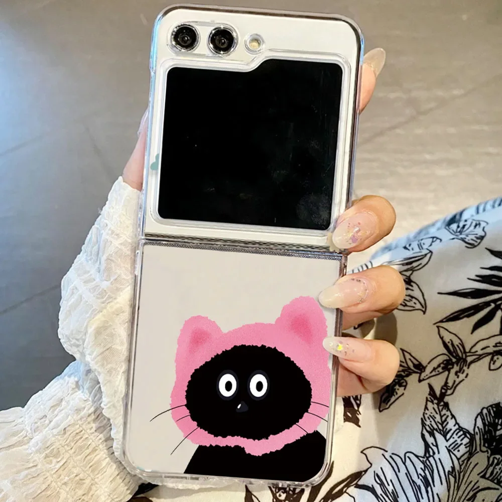 Складной чехол для телефона с забавным мультяшным черным котом Samsung Galaxy Z Flip 5 ZFlip 6