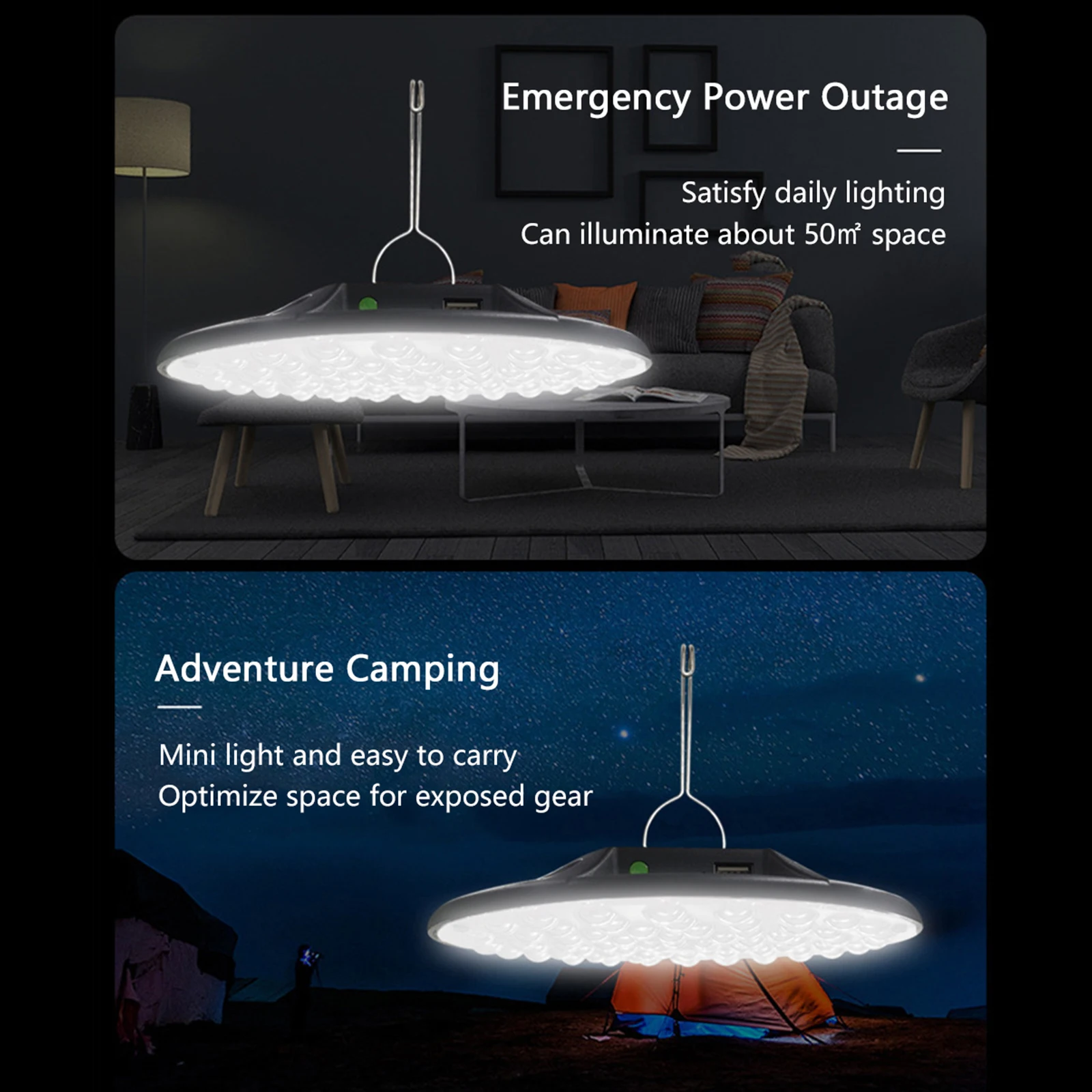 

Светодиодный аварийный ночной Светильник 6500K, светильник, водонепроницаемая лампа для кемпинга, фонарик с USB-зарядкой для рыбалки, путешест...