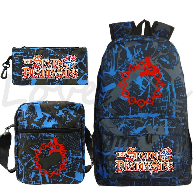 Рюкзак The Seven Deadly Sins 3Pcs/Set для мальчиков и девочек, новый рюкзак с мультфильмом и аниме-комиксом Mochila для подростковых студентов.