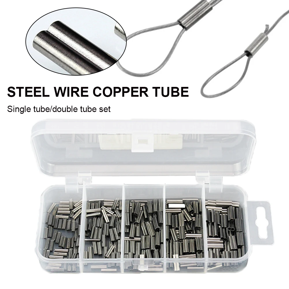 

250-500Pcs/Box Single Double Barrel Crimping Sleeves Fishing Line Wire Leader Round Copper Tube Connectors Fishing Accessories