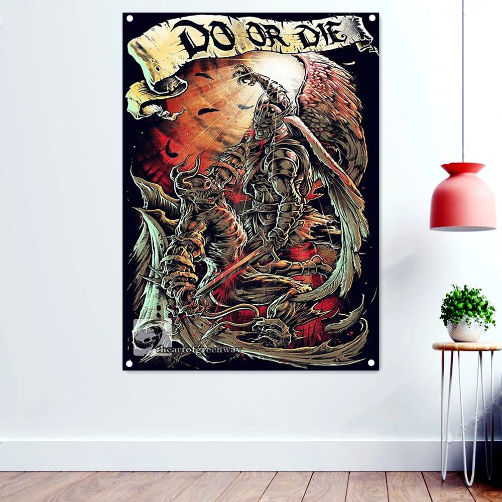 

DO OR DIE Death Art Banner Wall Hanging Metal Albums Band Wallpapers Macabre Skull Tattoos Illustration Tapestry Flag Home Decor