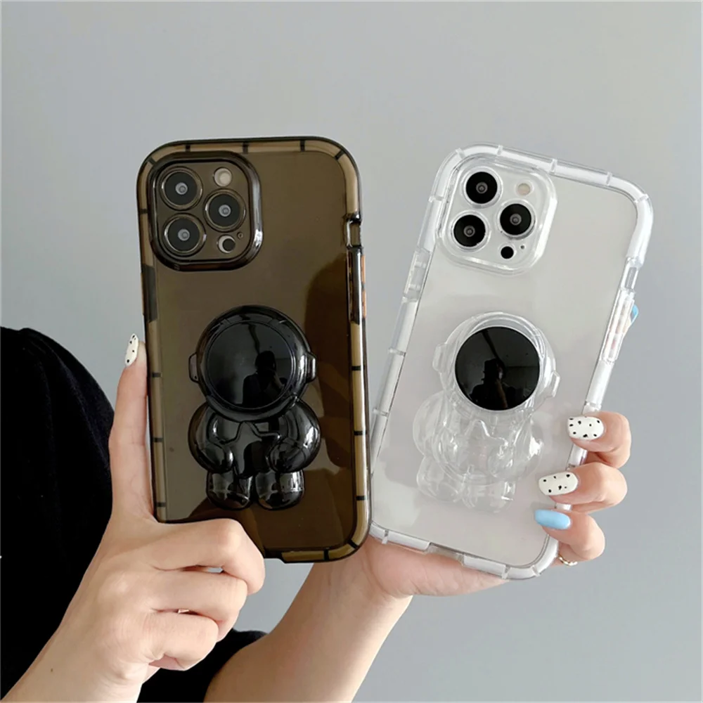 

USLION Luminous Color Frame Astronaut Stand Holder Phone Case For iPhone 13 11 12 Pro Max X XR XS Clear Shockproof Silicone Case