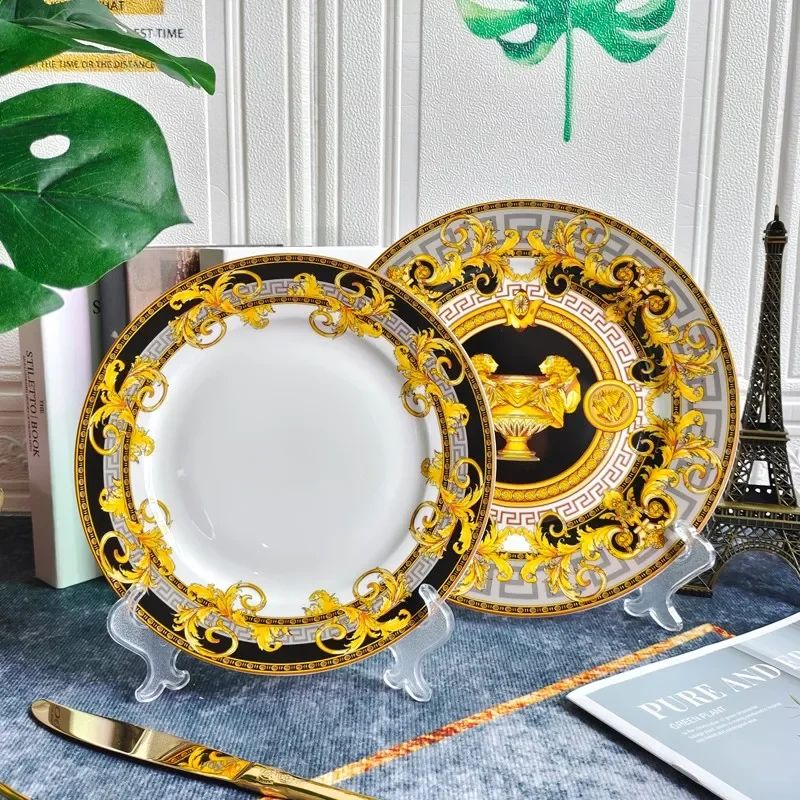 

European-Style Western Cuisine Plate Vintage Battle Cup Steak Dim Sum Plate Set Sample Room Decoration Plate Ceramic Gift Plate
