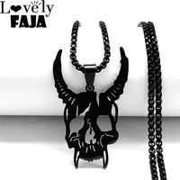 satan skull stainless%c2%a0steel long necklaces chain womenmen black color statement necklace jewelry joyeria acero inoxidable n4550