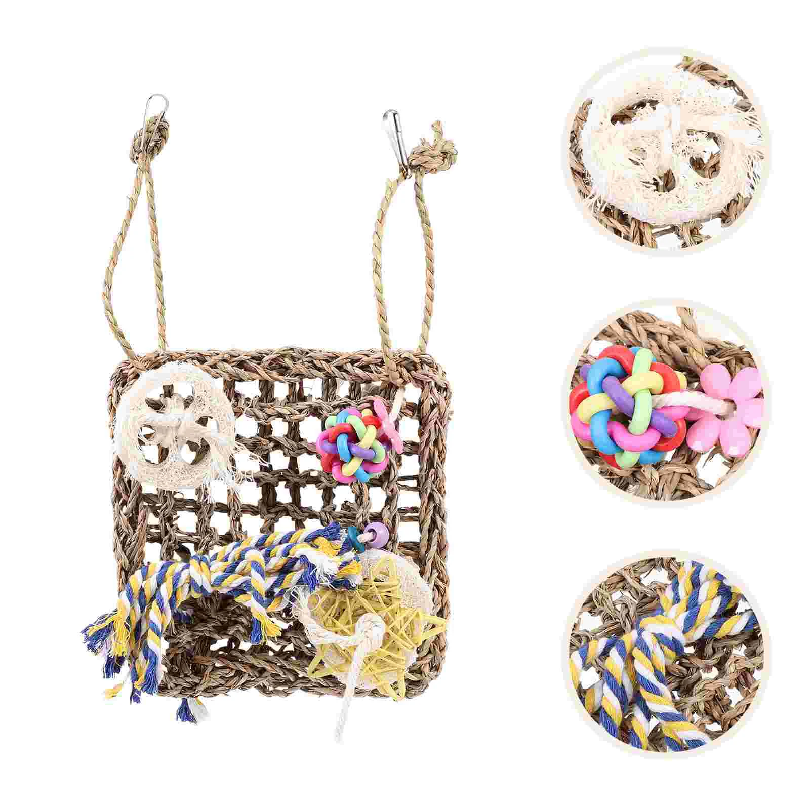 

Parrot Climbing Net Hanging Chewing Interesting Bird Playing Plaything (Brown)