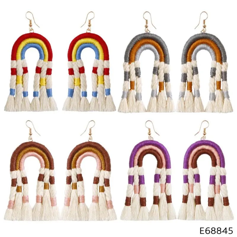 

Weaved Rainbow Earring Creative Handmaking Knitting Tassel Long Earrings For Women Accessories Fashion Boho Jewelry Wholesale