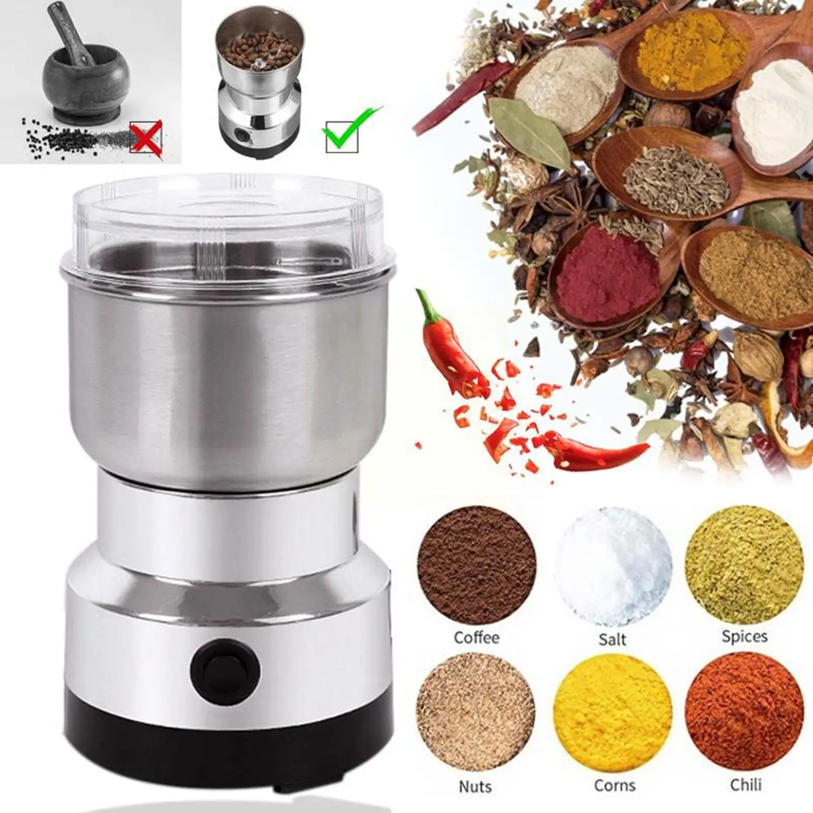

Electric Coffee Grinder 150W 220V Kitchen Cereals Beans Grinding Coffee Home Nuts Multifunctional Bean Spices Machine Grind F0E0