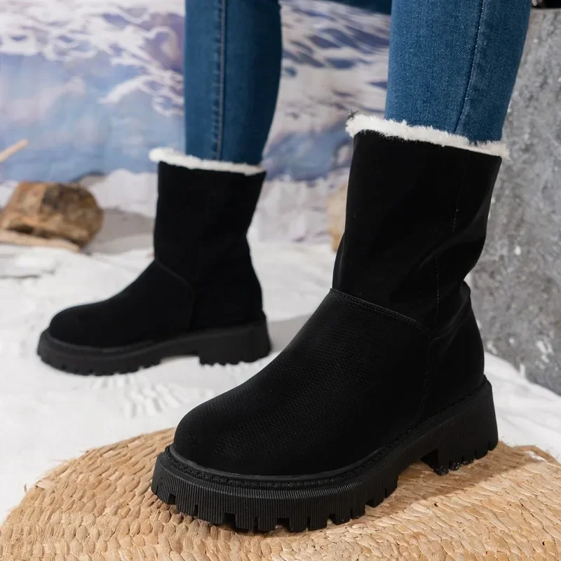 

Women's Shoes on Sale 2023 New Sleeve Women's Boots Winter Suede Keep Warm Round Toe Solid Middle Barrel Chunky Heel Snow Boots