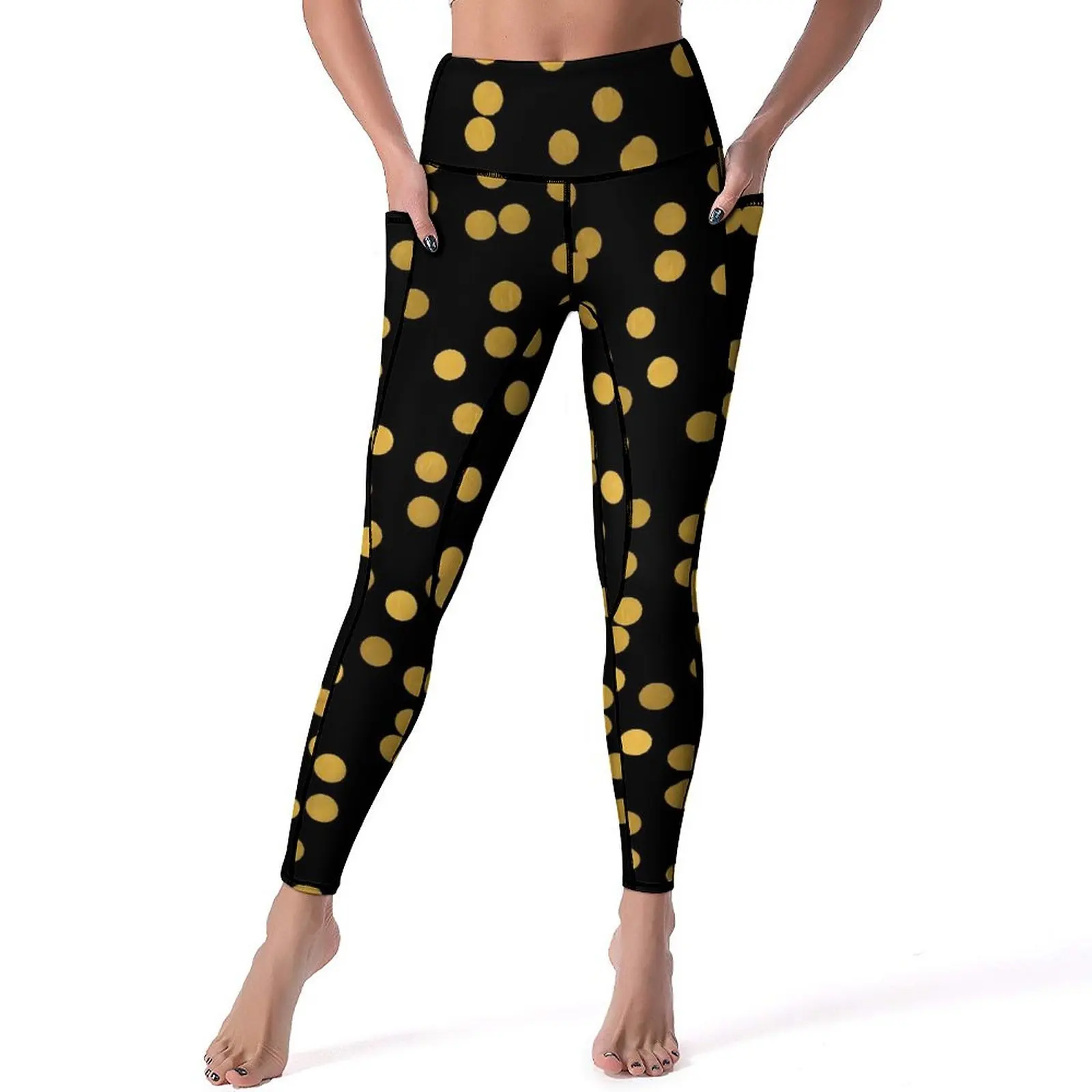 

Gold Dot Leggings Retro Polka Dots High Waist Yoga Pants Casual Quick-Dry Yoga Legging Female Print Fitness Running Sport Pants