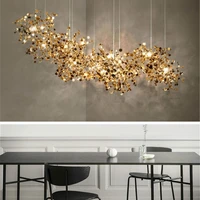 nordic modern personality stainless steel chrome leaf led chandelier living room lamp bar table lamp dining room chandeliercd