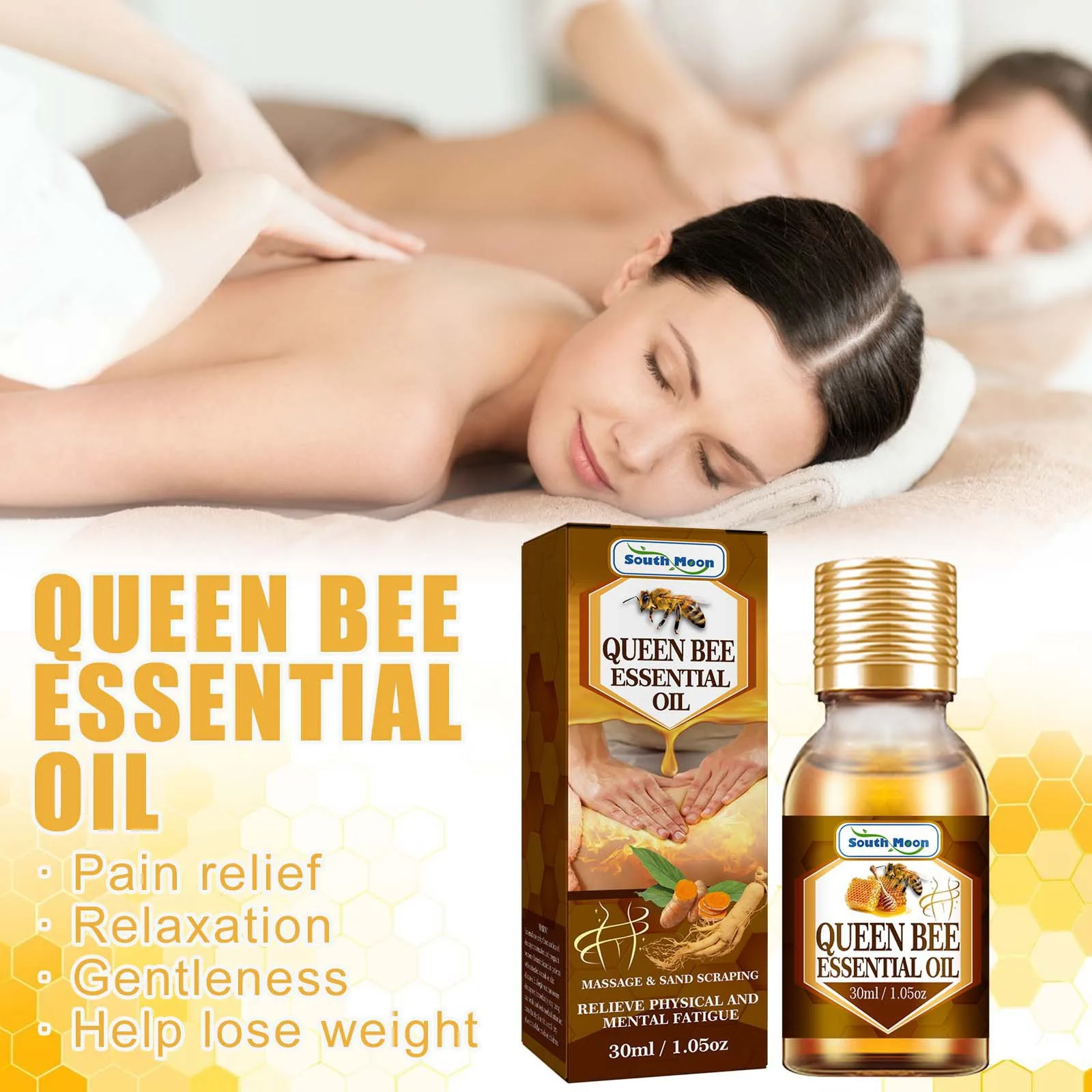 

Эфирное масло Queen Bee для релаксации шеи, спины и тела, устранение боли, массаж тела, масло для похудения, похудение