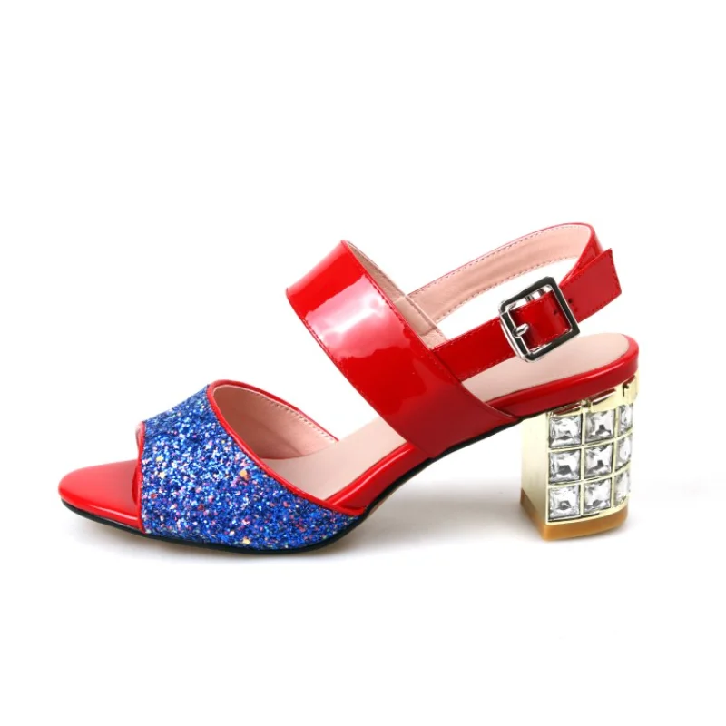 2023 Summer Platform Fish Mouth High Heels Diamond-in-a-line with Sequin Leather Sandals Women Thick Heels Sandals Women1924
