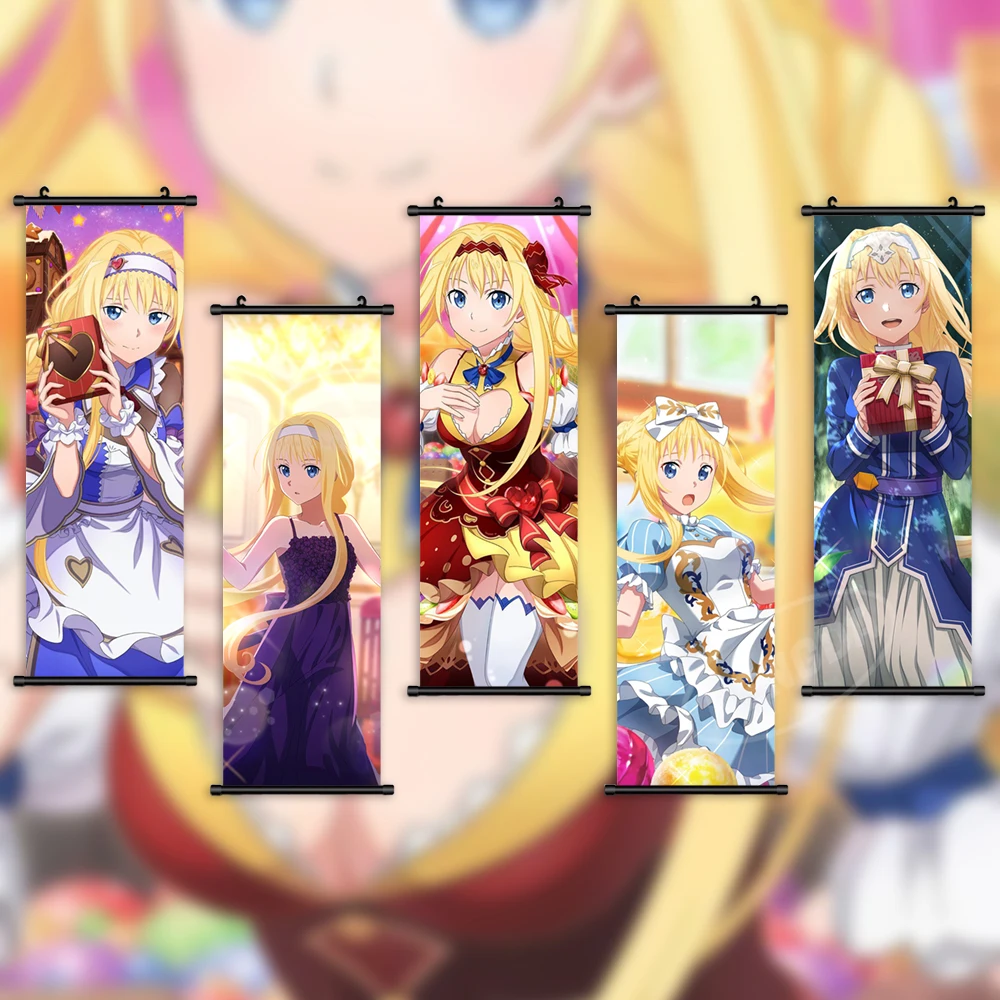 

Home Decor Alice Canvas Pictures Japanese Anime Poster Printed Wall Sword Art Online Scroll Hanging Painting Bedside Background