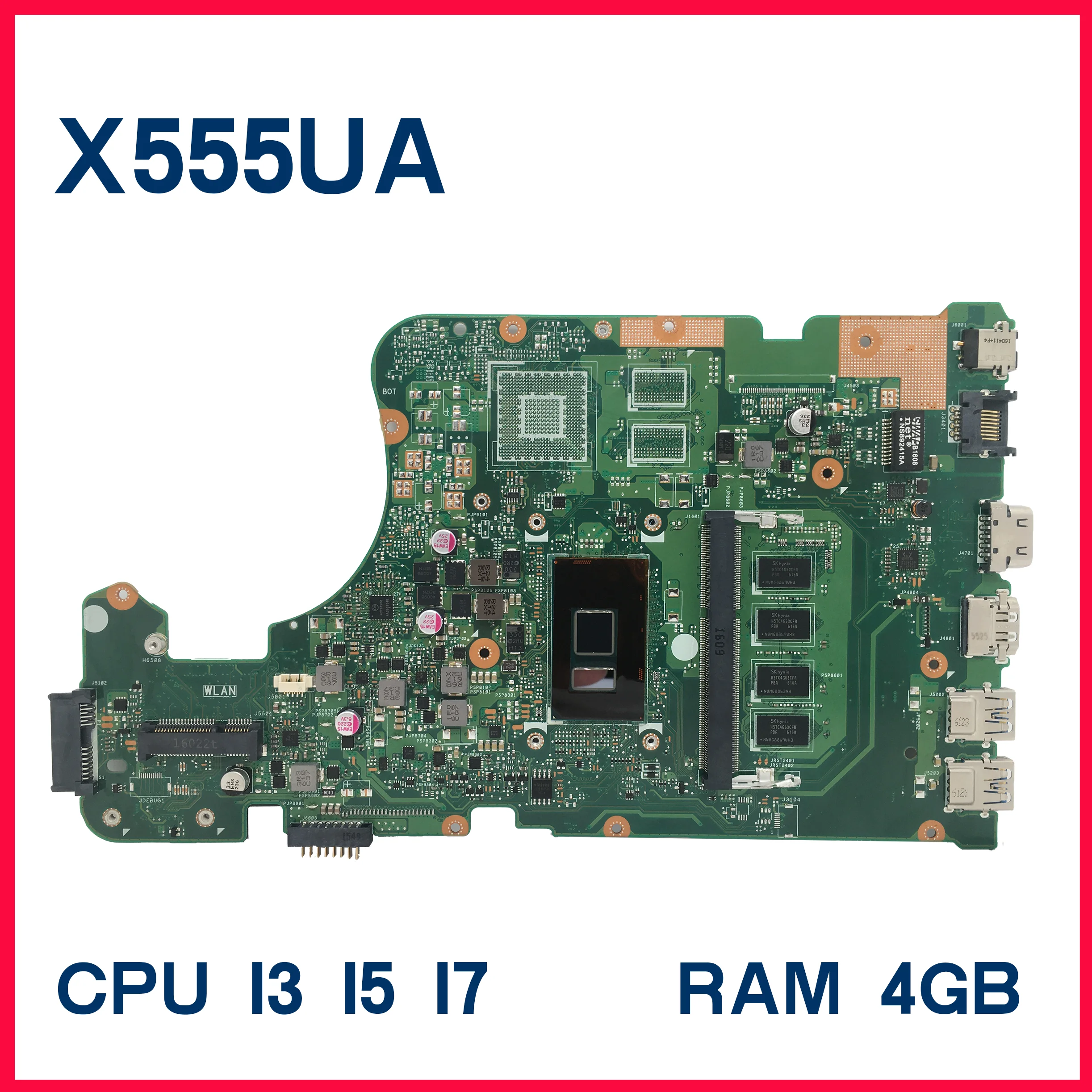 

Материнская плата Dinzi X555UA для ноутбука ASUS X555UV X555U материнская плата для ноутбука 4GB-RAM I3-6100U Бридж UMA 100% Tesk OK
