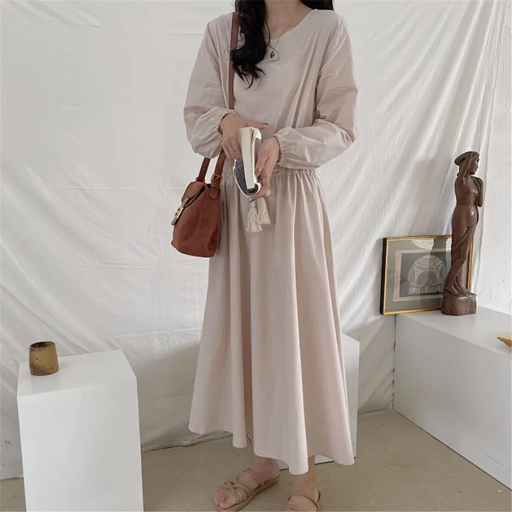 

Women Dress Japan Korean Casual Loose Solid Color Temperament Autumn Spring Ladies New 2022 Fashion Long Sleeve Female Clothing
