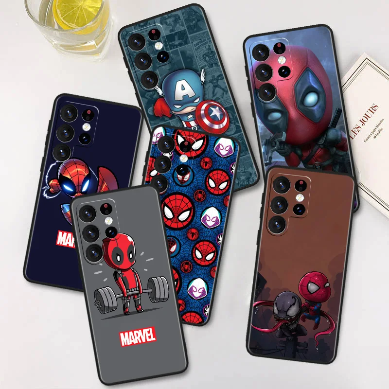 

Marvel Logo Spiderman Deadpool For Samsung A91 A81 A73 A72 A71 A54 A53 A52S A51 A42 A41 A34 A33 A21 A31 A23 lite Black Cover