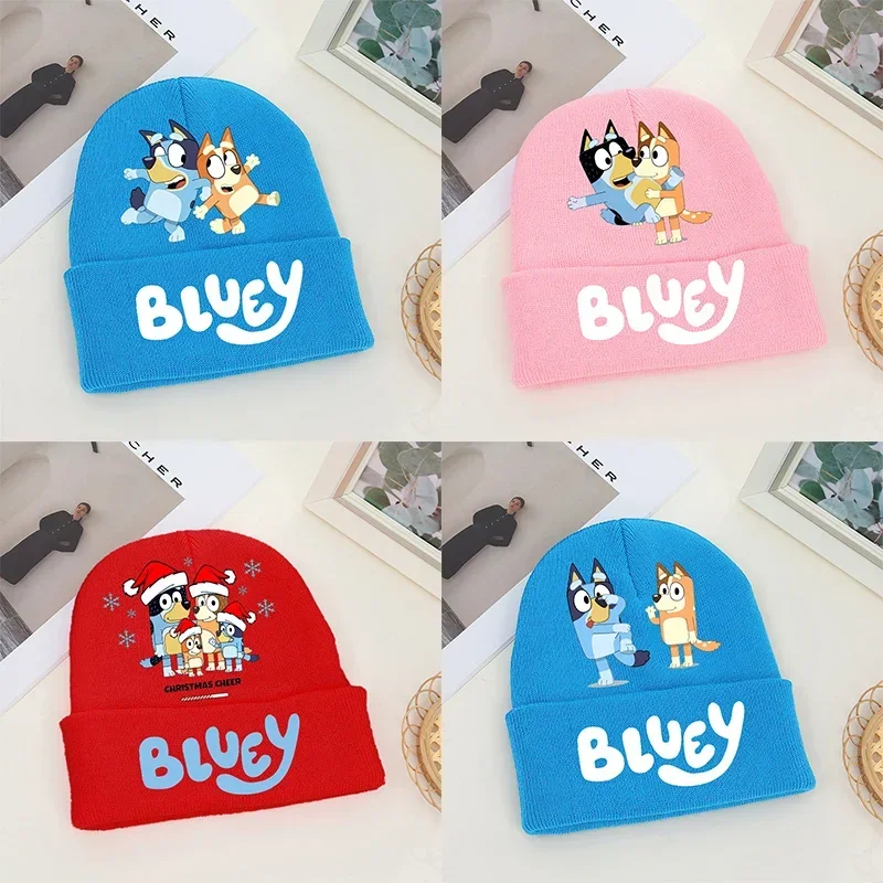 Bluey Детские вязаные шапки Бинго Бандит Чили Покрытие Шапка-бини Аниме Мультяшный