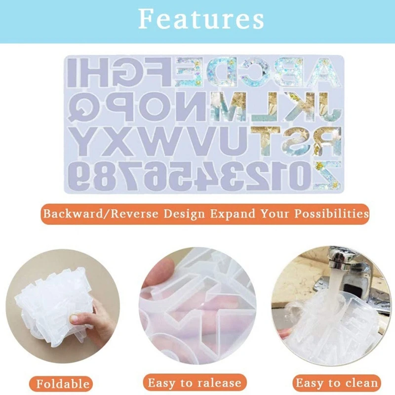 

69HB 1 Set Crystal Epoxy Resin Mold Alphabet Letter Number Pendant Casting Silicone Mould DIY Crafts Jewelry Making Tools