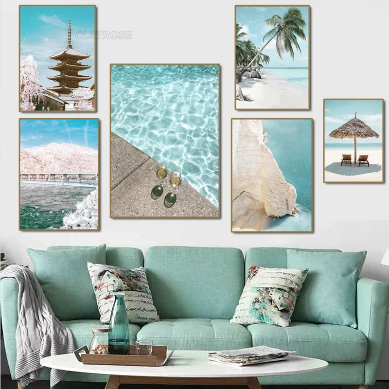 

Landscape Painting Poster Sea View Beach Home Wall Art Decoration Canvas Painting for Living Room Bedroom Porch