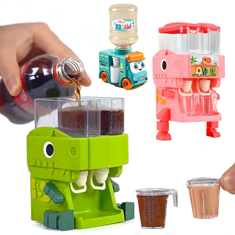 

Children Dinosaur Dual Water Dispenser Toy with Cute Pink Blue Cold/Warm Water Juice Drinking Fountain Simulation Kitchen Toys