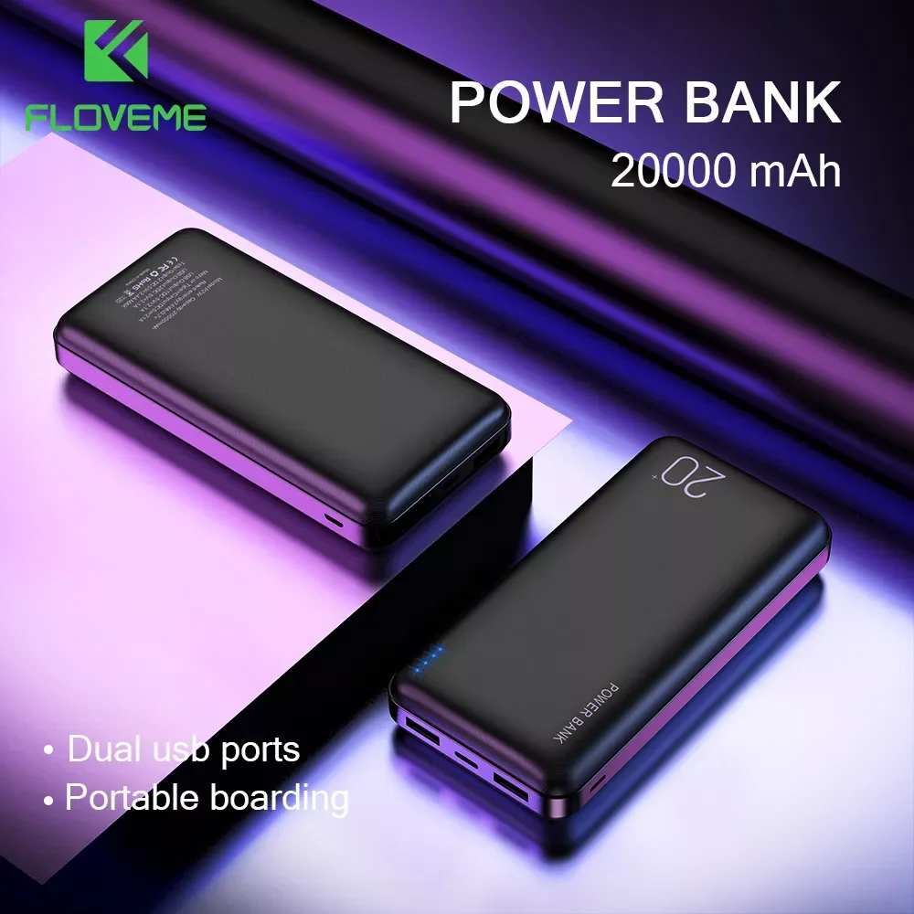 

FLOVEME 10000/20000mAh Power Bank for iPhone Universal Powerbank Charger Dual USB Port Portable External Battery for Xiaomi 12