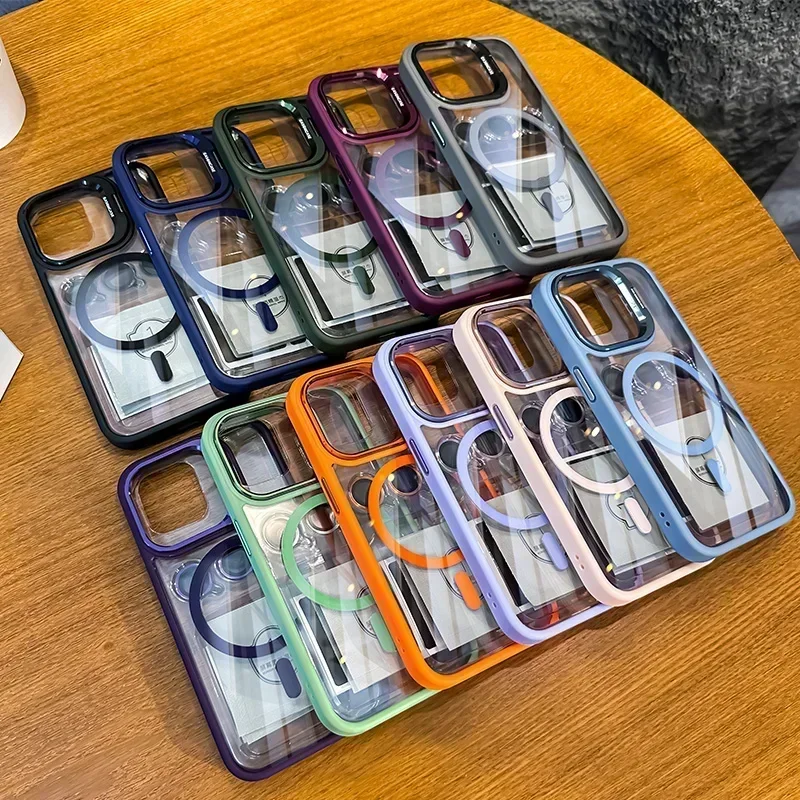 Магнитный чехол для телефона Magsafe Glass Lens Protector для iPhone 17, 16, 15, 14, 13, 12, 11 Pro Max, противоударная задняя крышка с подставкой (art.: 3920cd53e2eca) - 3920cd53e2eca