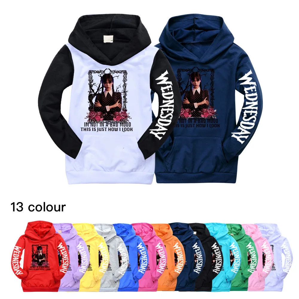 

Fashion Children Sweatshirts Wednesday Addams Kids Clothes Autumn Kawaii Long Sleeve Hoodies for Toddler Girls Costume Outfits
